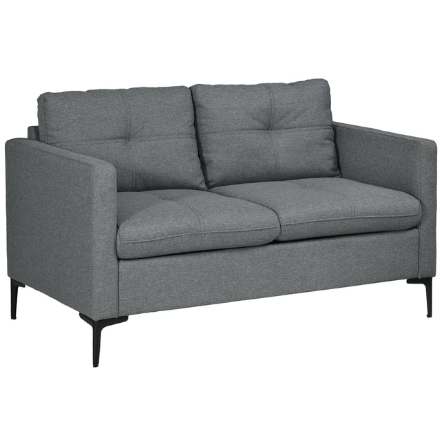 133cm Modern Loveseat Sofa with Steel Legs Upholstered 2 Seater Couch - Dark Grey