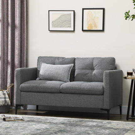 133cm Modern Loveseat Sofa with Steel Legs Upholstered 2 Seater Couch - Dark Grey