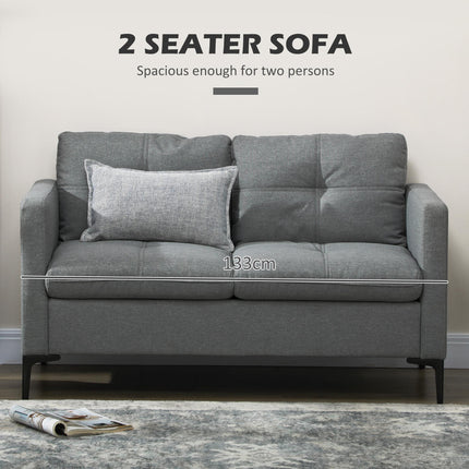 133cm Modern Loveseat Sofa with Steel Legs Upholstered 2 Seater Couch - Dark Grey