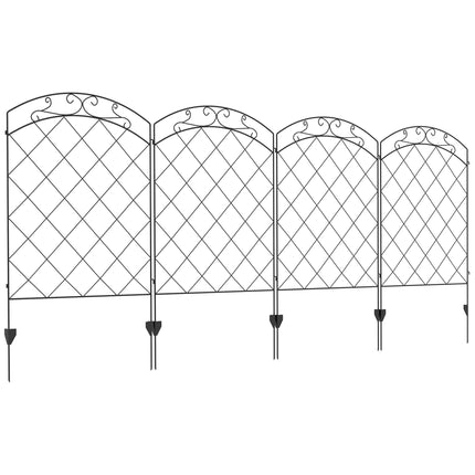 Set of 4 Steel Decorative Outdoor Picket Fence Panels 3.5m Length - Black