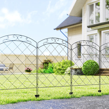 Set of 4 Steel Decorative Outdoor Picket Fence Panels 3.5m Length - Black