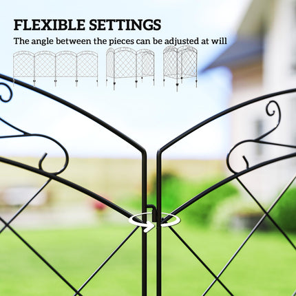 Set of 4 Steel Decorative Outdoor Picket Fence Panels 3.5m Length - Black