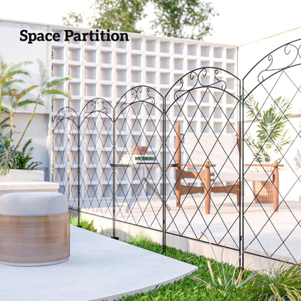 Set of 4 Steel Decorative Outdoor Picket Fence Panels 3.5m Length - Black