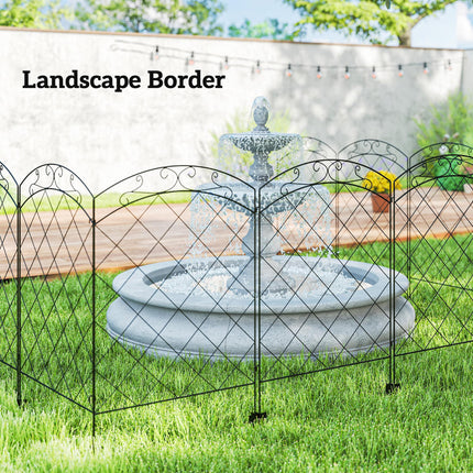 Set of 4 Steel Decorative Outdoor Picket Fence Panels 3.5m Length - Black