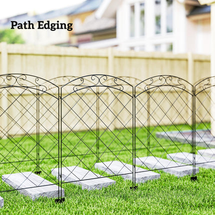 Set of 4 Steel Decorative Outdoor Picket Fence Panels 3.5m Length - Black