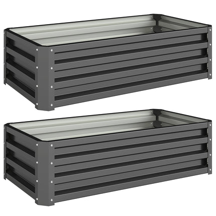 Set of 2 Galvanised Steel Raised Garden Beds with Open Bottom - Dark Grey