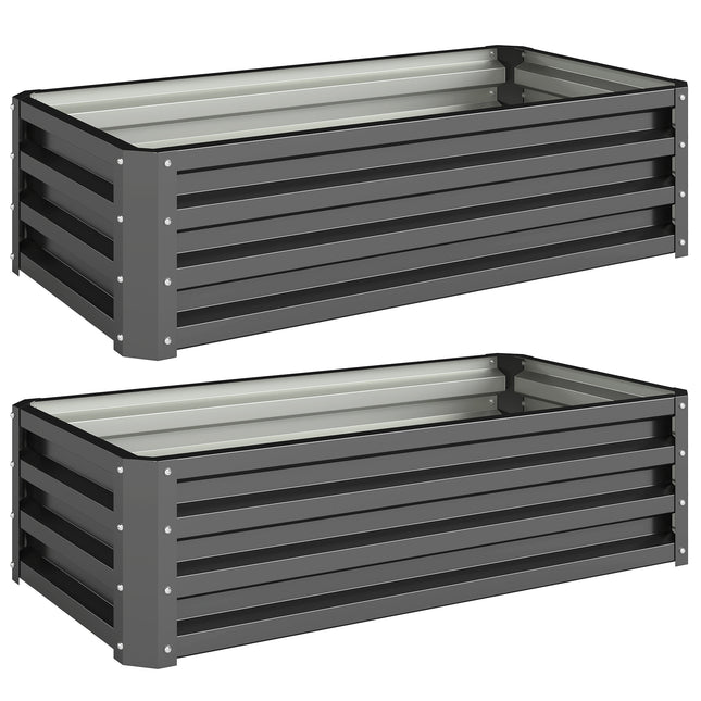 Set of 2 Galvanised Steel Raised Garden Beds with Open Bottom - Dark Grey