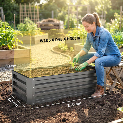 Set of 2 Galvanised Steel Raised Garden Beds with Open Bottom - Dark Grey