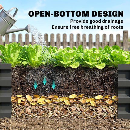 Set of 2 Galvanised Steel Raised Garden Beds with Open Bottom - Dark Grey