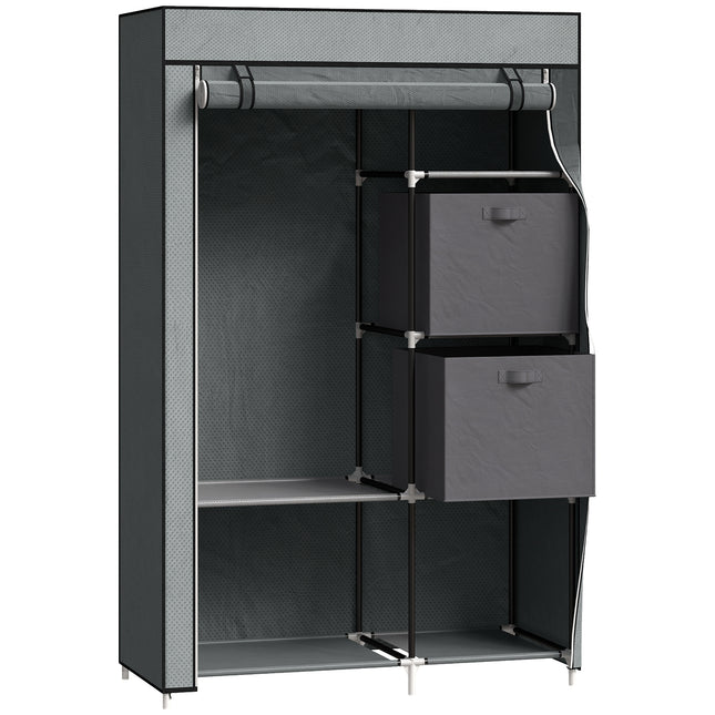 Portable Fabric Wardrobe with 5 Compartments & Hanging Rail - Dark Grey