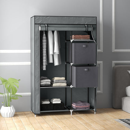 Portable Fabric Wardrobe with 5 Compartments & Hanging Rail - Dark Grey