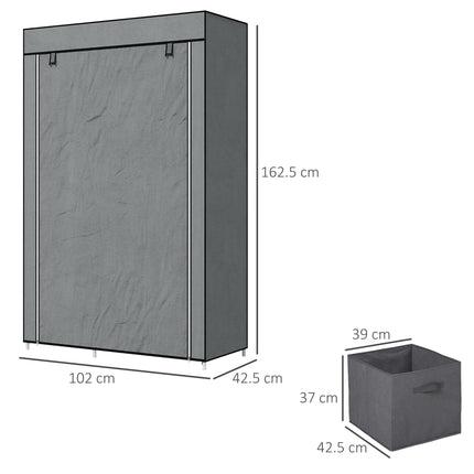 Portable Fabric Wardrobe with 5 Compartments & Hanging Rail - Dark Grey