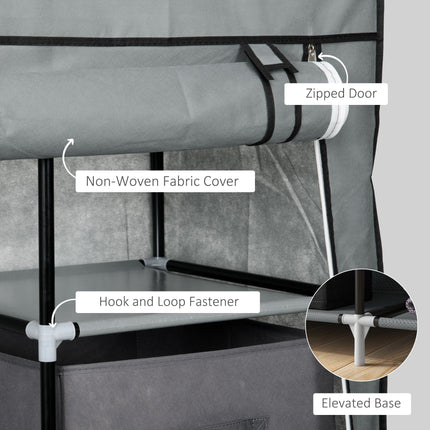 Portable Fabric Wardrobe with 5 Compartments & Hanging Rail - Dark Grey