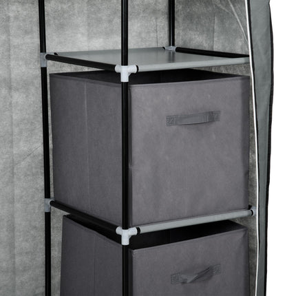 Portable Fabric Wardrobe with 5 Compartments & Hanging Rail - Dark Grey