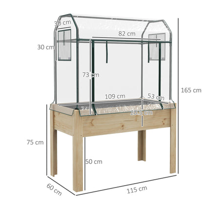 Wooden Raised Garden Bed 109cm with Greenhouse Cover and Fabric Liner - Natural