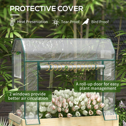 Wooden Raised Garden Bed 109cm with Greenhouse Cover and Fabric Liner - Natural
