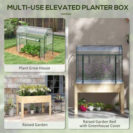 Wooden Raised Garden Bed 109cm with Greenhouse Cover and Fabric Liner - Natural