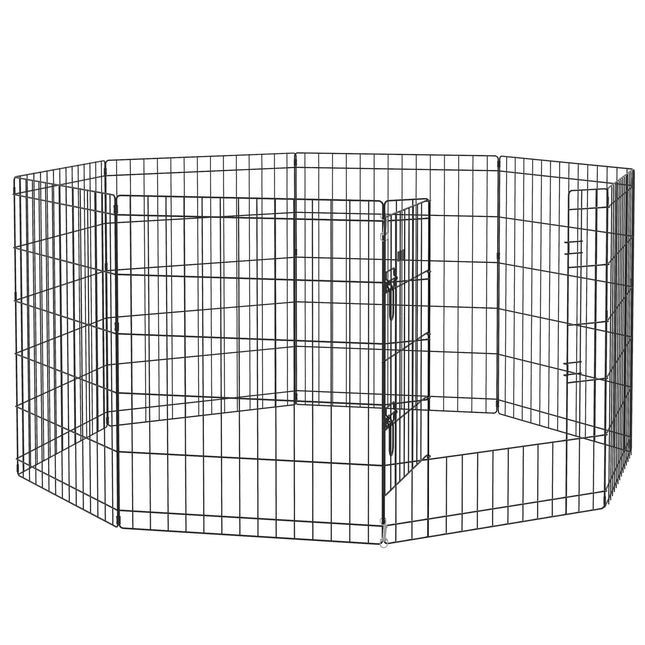8 Panel DIY Dog Pen with Door for Indoor Outdoor Use, 76cm High - Black