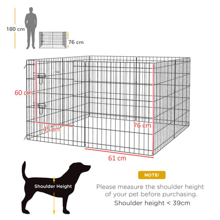 8 Panel DIY Dog Pen with Door for Indoor Outdoor Use, 76cm High - Black