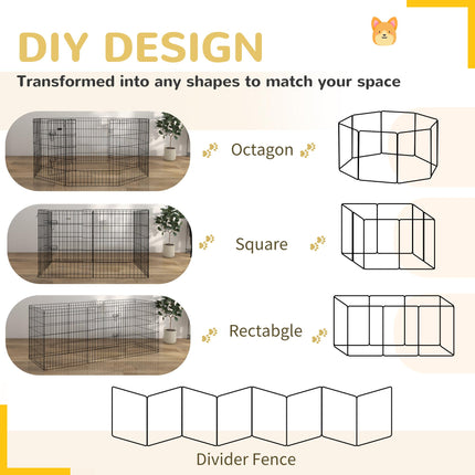 8 Panel DIY Dog Pen with Door for Indoor Outdoor Use, 76cm High - Black