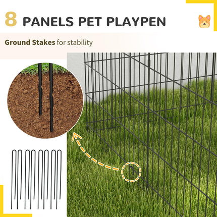 8 Panel DIY Dog Pen with Door for Indoor Outdoor Use, 76cm High - Black