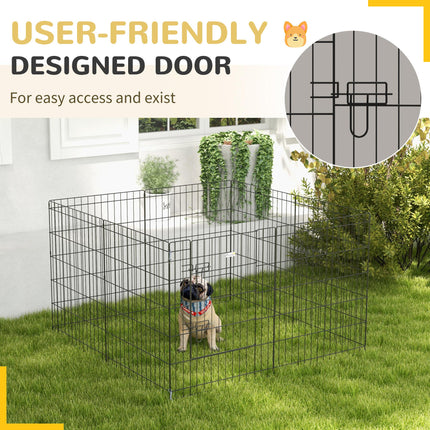8 Panel DIY Dog Pen with Door for Indoor Outdoor Use, 76cm High - Black