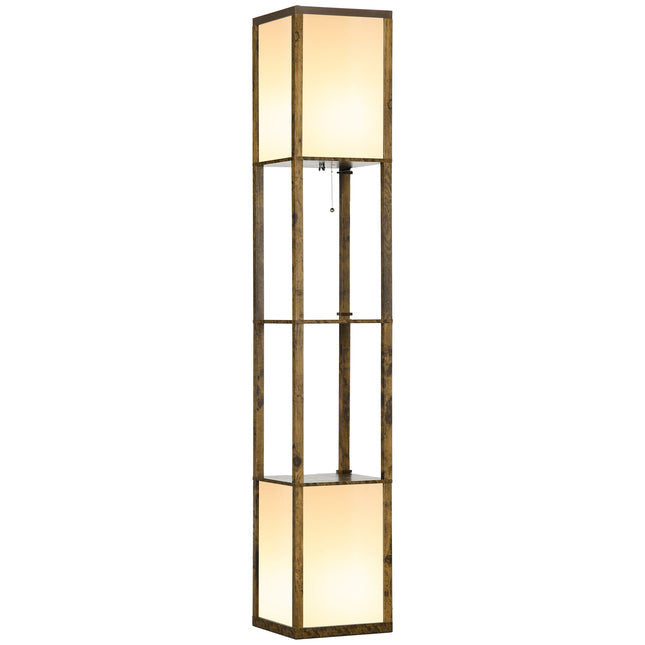 Modern Floor Lamp with Dual Ambient Lights and Shelves 156cm - Brown