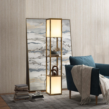 Modern Floor Lamp with Dual Ambient Lights and Shelves 156cm - Brown