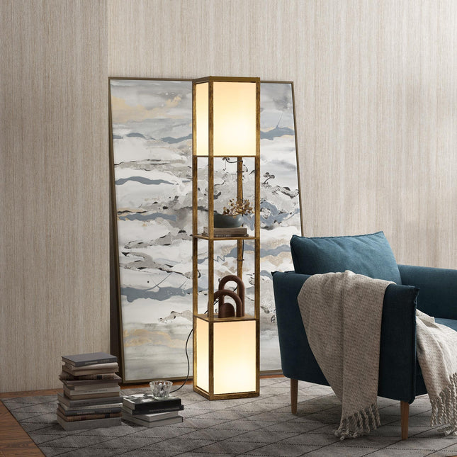 Modern Floor Lamp with Dual Ambient Lights and Shelves 156cm - Brown