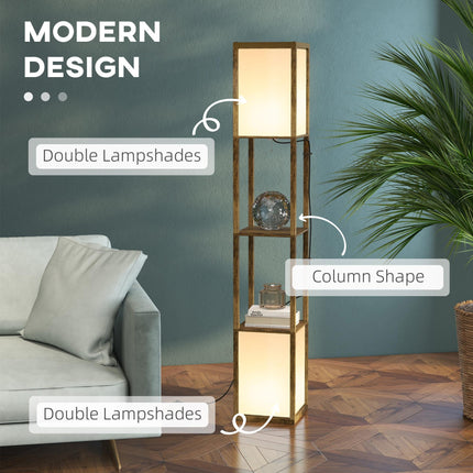 Modern Floor Lamp with Dual Ambient Lights and Shelves 156cm - Brown