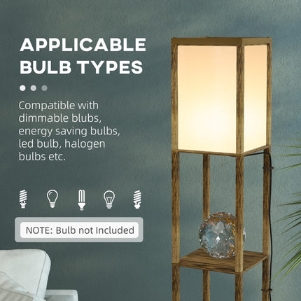 Modern Floor Lamp with Dual Ambient Lights and Shelves 156cm - Brown