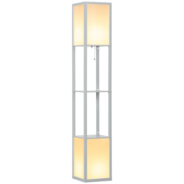 Modern Shelf Floor Lamp with Dual Ambient Light 156cm Standing Lamp for Living Room Bedroom - Grey