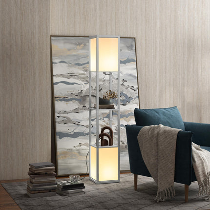 Modern Shelf Floor Lamp with Dual Ambient Light 156cm Standing Lamp for Living Room Bedroom - Grey