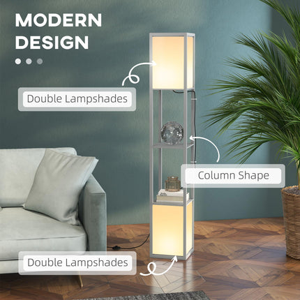 Modern Shelf Floor Lamp with Dual Ambient Light 156cm Standing Lamp for Living Room Bedroom - Grey