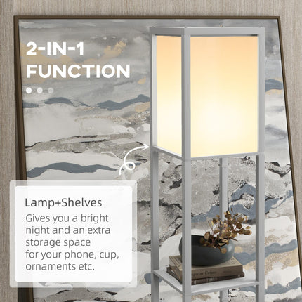 Modern Shelf Floor Lamp with Dual Ambient Light 156cm Standing Lamp for Living Room Bedroom - Grey