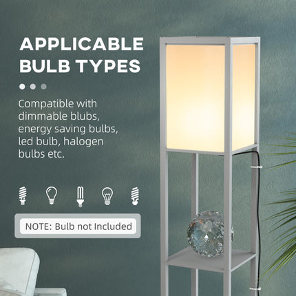 Modern Shelf Floor Lamp with Dual Ambient Light 156cm Standing Lamp for Living Room Bedroom - Grey