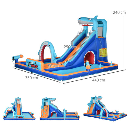 6 in 1 Shark-Themed Inflatable Bouncy Castle with Slide, Pool & Trampoline for Ages 3-8 - Multicoloured