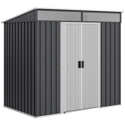 6.5 x 4FT Galvanised Metal Garden Shed with Lockable Double Sliding Doors - Grey