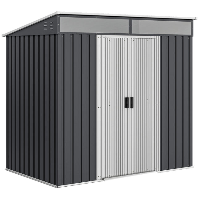 6.5 x 4FT Galvanised Metal Garden Shed with Lockable Double Sliding Doors - Grey