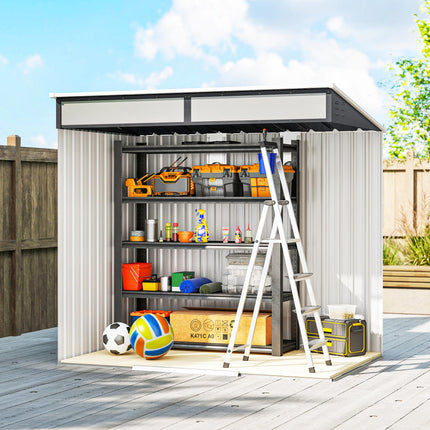 6.5 x 4FT Galvanised Metal Garden Shed with Lockable Double Sliding Doors - Grey