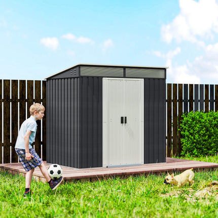 6.5 x 4FT Galvanised Metal Garden Shed with Lockable Double Sliding Doors - Grey