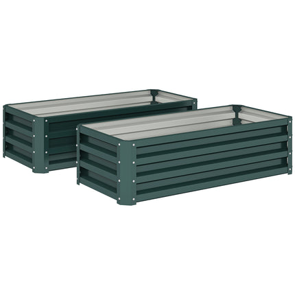 Set of 2 Galvanised Steel Raised Garden Beds with Open Bottom - Green