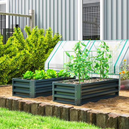 Set of 2 Galvanised Steel Raised Garden Beds with Open Bottom - Green