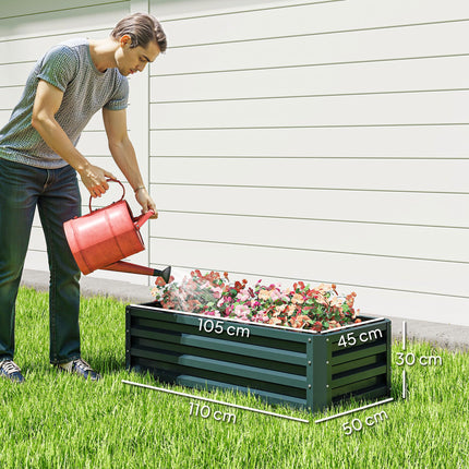 Set of 2 Galvanised Steel Raised Garden Beds with Open Bottom - Green