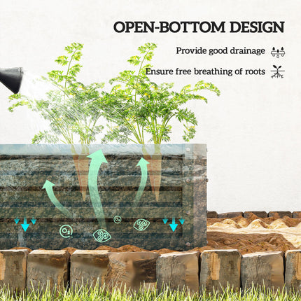 Set of 2 Galvanised Steel Raised Garden Beds with Open Bottom - Green