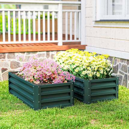 Set of 2 Galvanised Steel Raised Garden Beds with Open Bottom - Green
