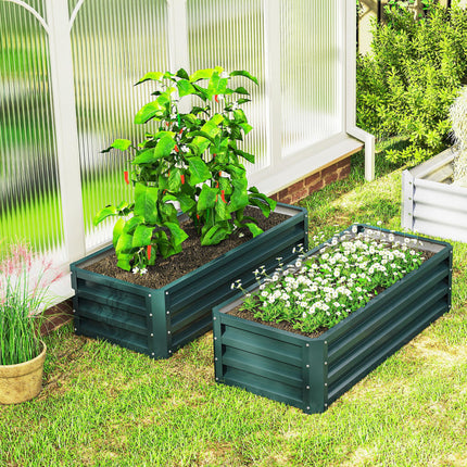 Set of 2 Galvanised Steel Raised Garden Beds with Open Bottom - Green