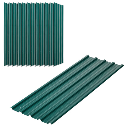 Set of 12 Corrugated Galvanised Steel Roof Panels 129x45cm - Green
