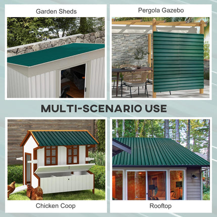 Set of 12 Corrugated Galvanised Steel Roof Panels 129x45cm - Green