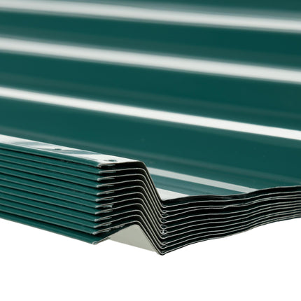 Set of 12 Corrugated Galvanised Steel Roof Panels 129x45cm - Green